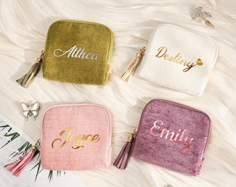 Cutsom sieradenzakje, gepersonaliseerde sieradendoosje voor vrouwen, sieradenzakje, ritszakje huwelijkscadeau voor haar, cadeau bruidsmeisje, kerstcadeau