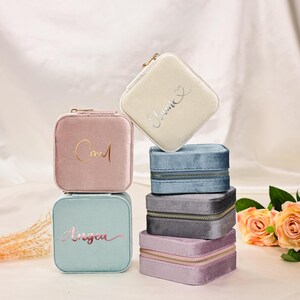 Personalized Velvet Jewelry Box, Custom Travel Jewelry Case, Velvet Storage Case, Birthday Gift, Anniversary Gift for Women,Bridesmaids Gift