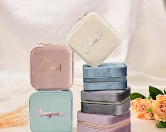Personalized Velvet Jewelry Box, Custom Travel Jewelry Case, Velvet Storage Case, Birthday Gift, Anniversary Gift for Women,Bridesmaids Gift