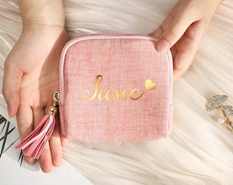 Gepersonaliseerde sieradendoos, op maat gemaakte sieradenetui, sieradenorganisator, etui met ritssluiting voor haar, huwelijkscadeau, cadeau bruidsmeisje, kerstcadeau