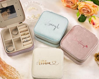 Personalized Jewelry Box Velvet Bridesmaid Gifts Travel Jewellery Box Bridesmaid Proposal Bride Gift Jewellery Storage
