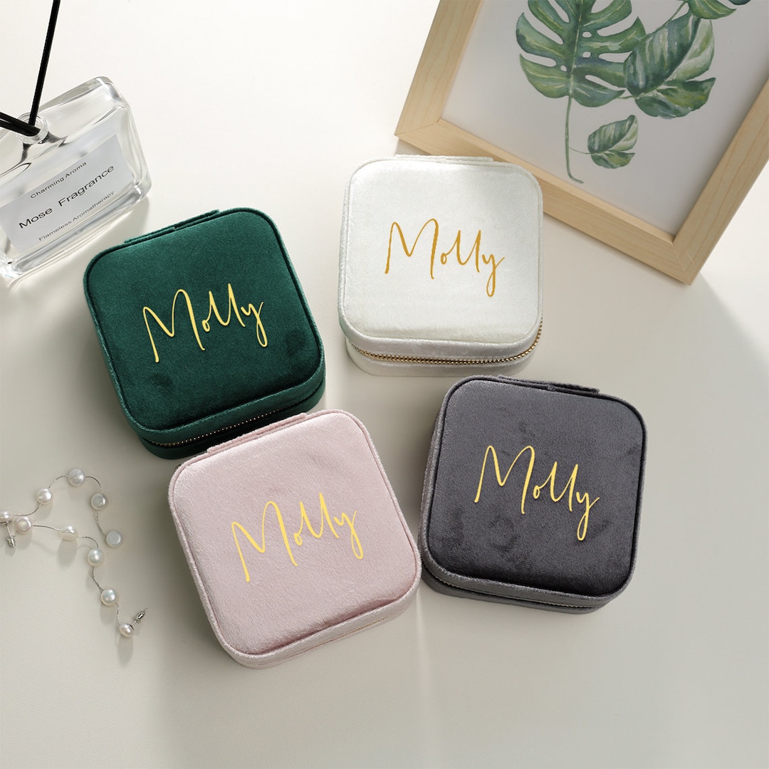 Personalized Velvet Jewelry Box,initials & Name Travel Jewelry Case