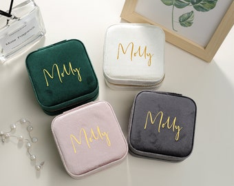 Personalized Velvet Jewelry Box,Initials & Name Travel Jewelry Case,Gifts for Bridesmaid,Wedding Gifts for Her,Velvet Jewelry Organizer