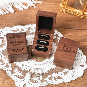 パーソナライズされたリングボックス、結婚式用の木製リングボックス、3スロットリングボックス、婚約プロポーズリングホルダー、結婚式リングケース