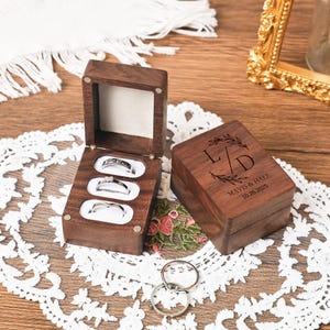 Custom Wooden Ring Box, Triple Flip Wedding Ring Box, Engagement Ring Box, Ring Bearer Ring Box, Wedding Gift, Anniversary Gift