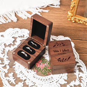 Engraved Wooden Ring Box, Personalized 3-Slot Ring Box, Wedding Ring Bearer Gift, 3 Ring Holder, Gift for Couple, Engagement Ring Box