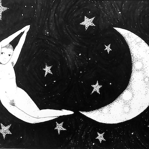 The moon and me, proceeds go to the Trans Safety Network non binary moon print, gender neutral trans inspired art, top surgery gift, dotwork