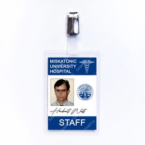 Re-Animator Herbert West Miskatonic Staff ID Badge Prop Cosplay Screen Accurate