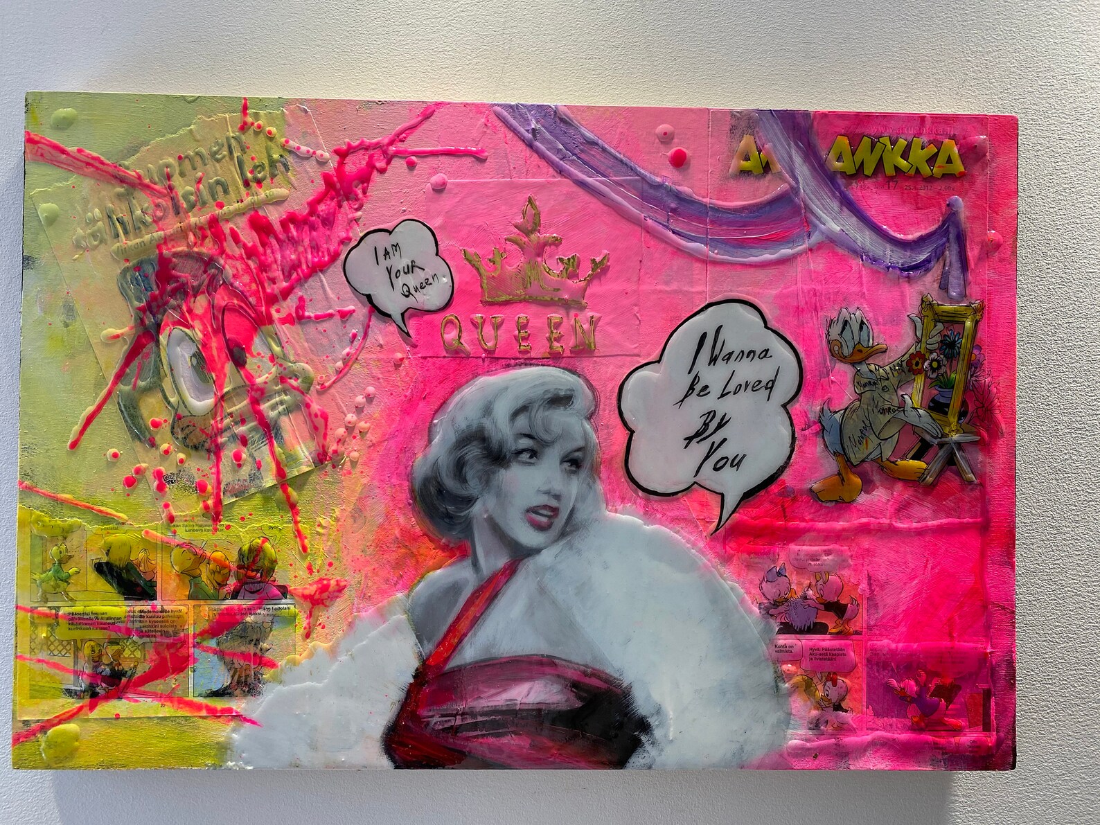 Pink collage SOLD pop art Marilyn Monroe Acrylic on wood
