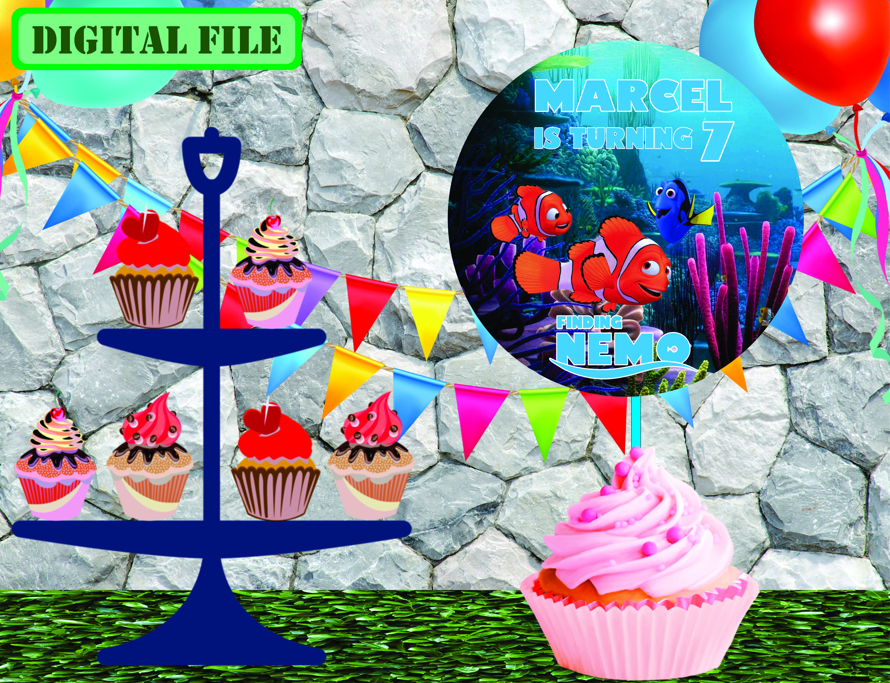 Finding Nemo Cupcake Toppers, Birthday Party Finding Nemo, Finding