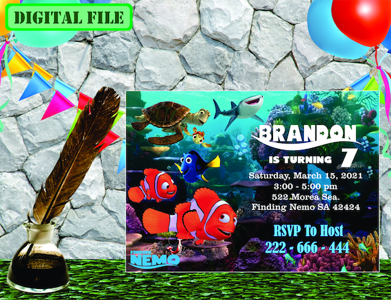 Finding Nemo Invitation, Finding Nemo Birthday Party, Finding Nemo  Personalized, Finding Nemo Printable, Digital File Only 