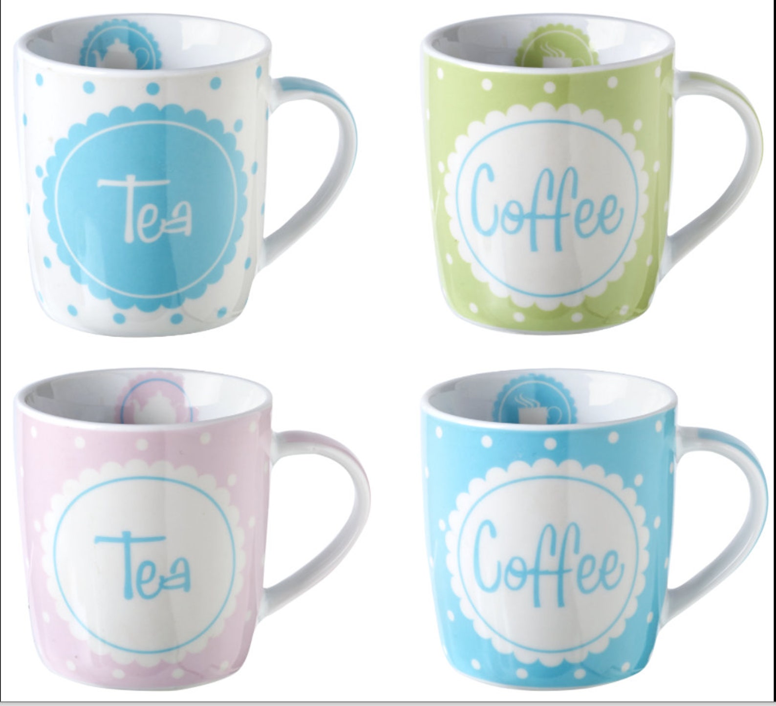 Conjunto de 4 tazas de café grandes de diseño verde azul rosa Etsy