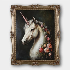Unicorn Digital Download Print Original Moody Vintage Animal Dark Academia Fine Art Painting Print Dark Fairycore Oil Painting Printable