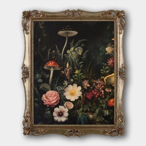 Mushroom Digital Download Print Original Moody Vintage Goblincore Fine Art Painting Print Dark Academia Cottagecore Oil Painting Printable