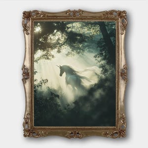 Unicorn Digital Download Print Original Moody Vintage Animal Dark Academia Fine Art Painting Print Dark Fairycore Oil Painting Printable