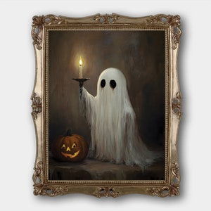 Impresión digital de calabaza fantasma, impresión original de bellas artes góticas vintage de humor, impresión de pintura al óleo gótica floral de Dark Academia