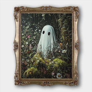 Impresión digital de descarga de fantasmas musgosos Impresión de pintura de bellas artes gótica suave vintage original de Moody Dark Academia Impresión de pintura al óleo gótica floral