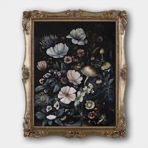 Mushrooms Digital Download Print Original Moody Vintage Goblincore Fine Art Painting Floral Dark Academia Cottagecore Oil Painting Printable