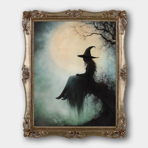 Witch Moon Digital Download Print Original Moody Vintage Goth Fine Art Painting Print Dark Academia Witchy Gothic Oil Painting Printable