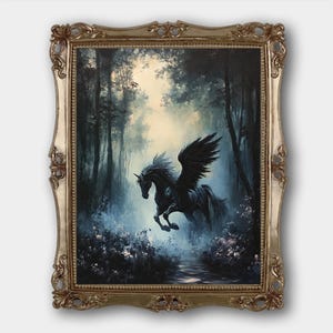 Unicorn Digital Download Print Original Moody Vintage Fantasy Dark Academia Fine Art Painting Print Dark Fairycore Oil Painting Printable