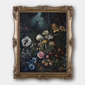 Mushroom Digital Download Print Original Moody Vintage Goblincore Fine Art Painting Print Dark Academia Cottagecore Oil Painting Printable