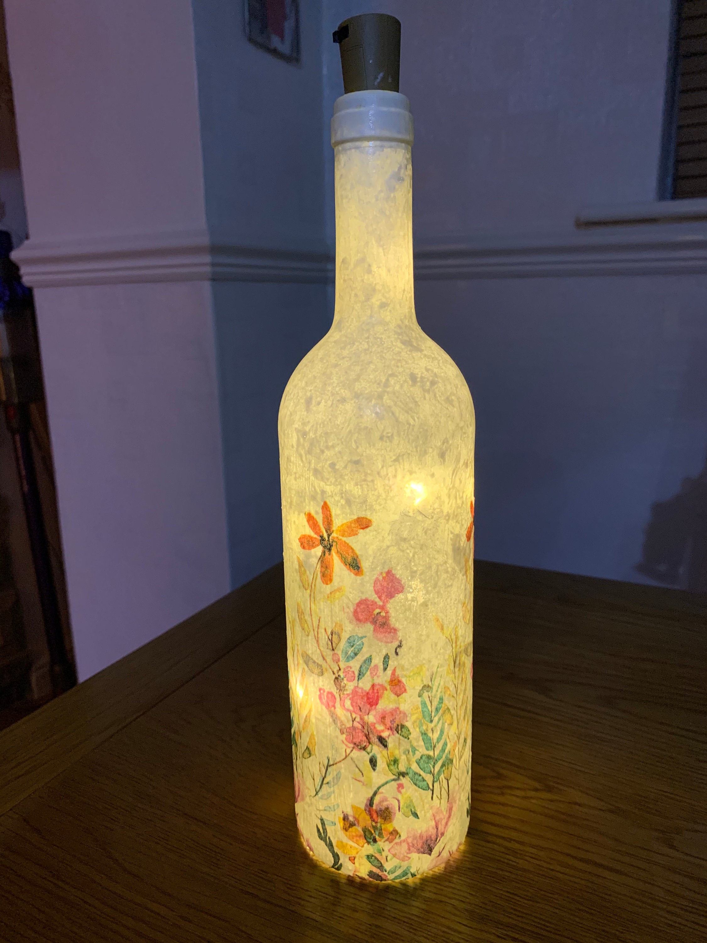 Floral decoupage light up bottle Etsy