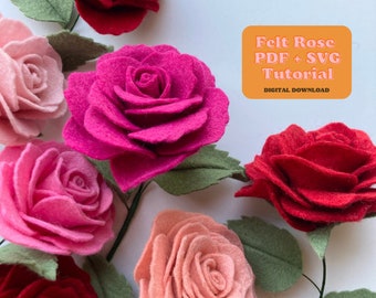 Felt Rose SVG and PDF Pattern and Tutorial, Felt Flower Tutorial, Digital Download