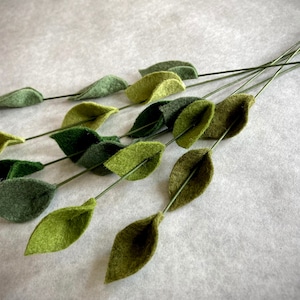 Single Stem Felt Leaves, Short Leaf Style, Felt Greenery, Felt Flower Bouquet Filler