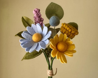 Felt Flower Miniature Daisy Bouquet, Artificial Flowers, Floral Decor