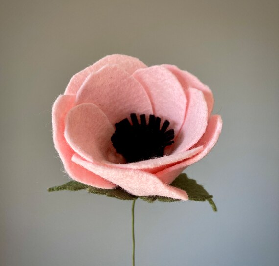 Felt Anemone Flower Stem Felt Flowers Artificial Anemone Etsy