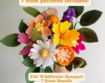 Felt Wildflower Bouquet Tutorial, Digital Download, SVG and PDFs Included