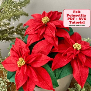 Felt Poinsettia SVG and PDF Pattern and Tutorial, Digital Download