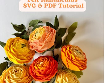 Felt Ranunculus Felt Flower Pattern, SVG and PDF Tutorial