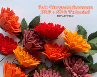 Felt Chrysanthemum SVG and PDF Pattern and Tutorial, Digital Download