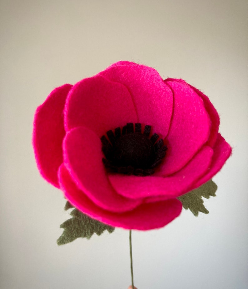 Felt Anemone Flower Stem Felt Flowers Artificial Anemone Etsy