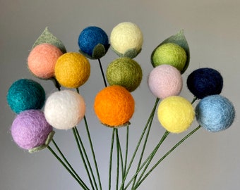 Felt Billy Balls Single Stem, Custom Color, Felt Flower Bouquet, Home Decor