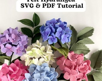 Felt Hydrangea SVG and PDF Pattern and Tutorial, Digital Download