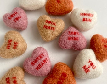 Tiny Felt Conversation Hearts, Natural Colors, Valentine's Decor