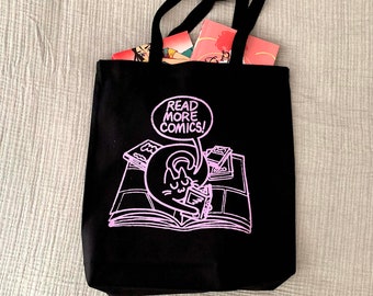 Read More Comics Cat Handprinted Screenprint Tote Bag