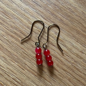 Ace-Inspired Dangle Earrings • Red beaded dangle earrings • Handmade anime-inspired jewelry • Small and dainty drop earrings