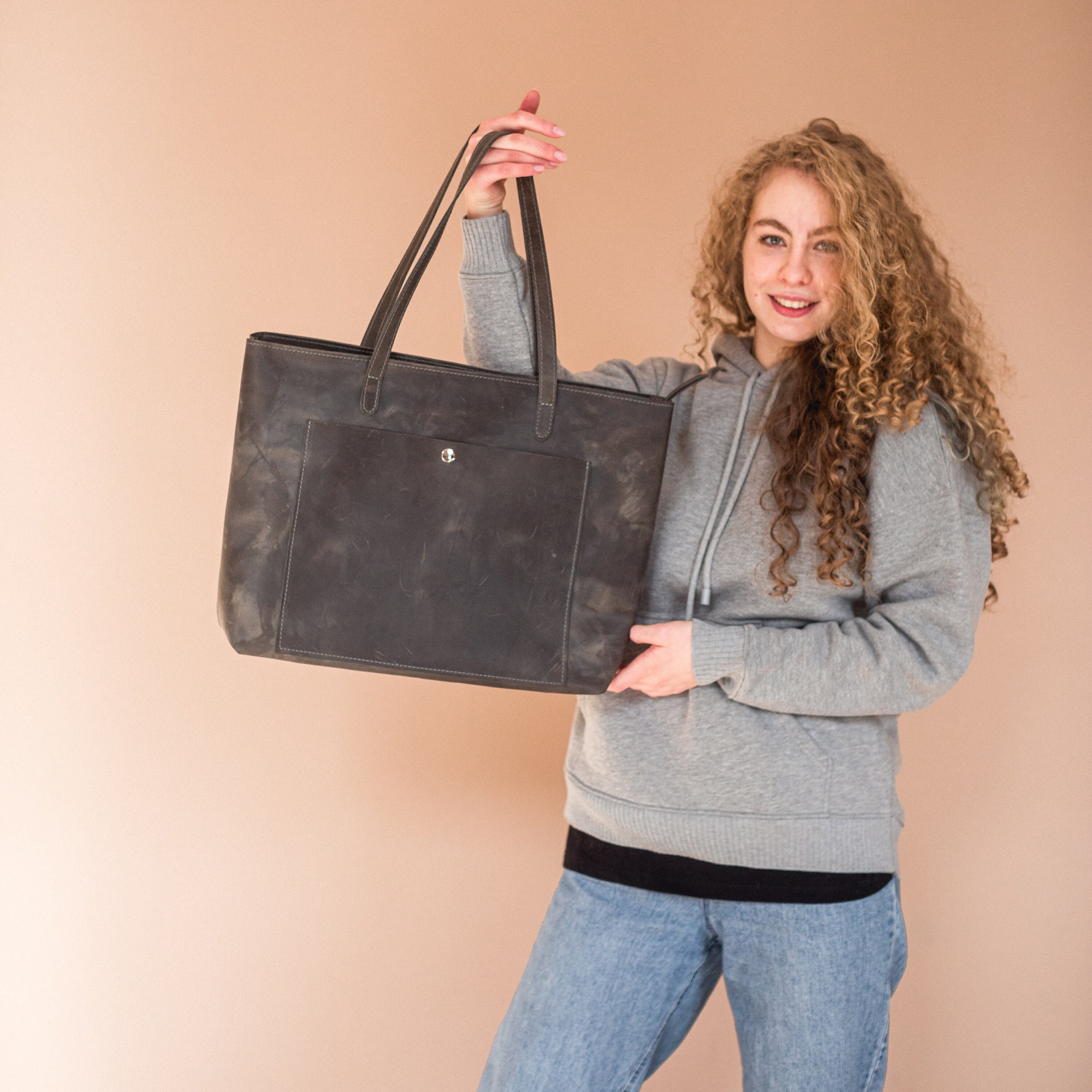 Large leather tote bag Leather carryall Leather laptop bag Etsy