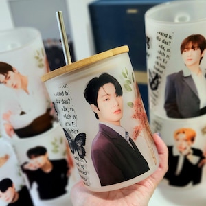 Copo fosco estético Ateez de 16 onças | atiny | xícara ateez | cartões de fotos ateez | k-pop | produtos ateez | bts | coreano | presente