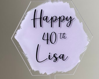 Personalized Acrylic Cake Topper, Hexagon or Circle, Custom Message