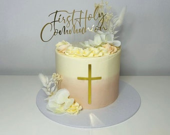 Adornos para tarta de Primera Comunión, con forma de cruz, dorado espejo