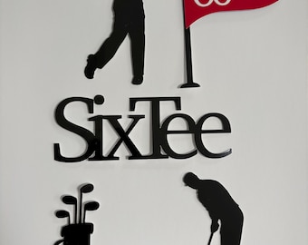 SixTee Cake Topper | Golf 60 Cake Topper | Golfer 60th Birthday Cake Decoration | Black Mirror Card Topper | Golf Party Decor