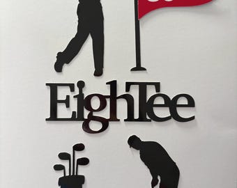 EighTee Cake Topper | Golf 80 Cake Topper | Golfer 80th Birthday Cake Decoration | Black Mirror Card Topper | Golf Party Decor