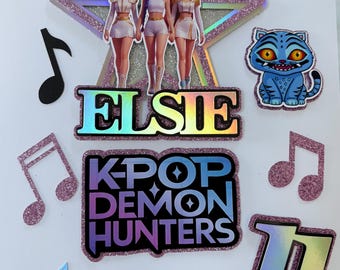 Kpop Demon Hunters Cake Topper Personalised | Girl Band Birthday Cake Decoration | Custom Name Age Party Topper