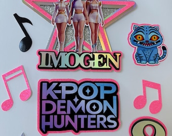 Kpop Demon Hunters Cake Topper Personalised | Girl Band Birthday Cake Decoration | Custom Name Age Party Topper