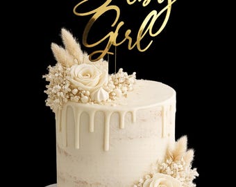 Baby Girl Cake Topper | Gold Mirror Card Topper | Baby Shower Cake Decor for Girl