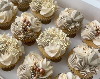 Happy birthday cupcake topper, happy birthday cupcake toppers, mirror cupcake toppers, cupcake charms, happy birthday toppers, HPB cupcake